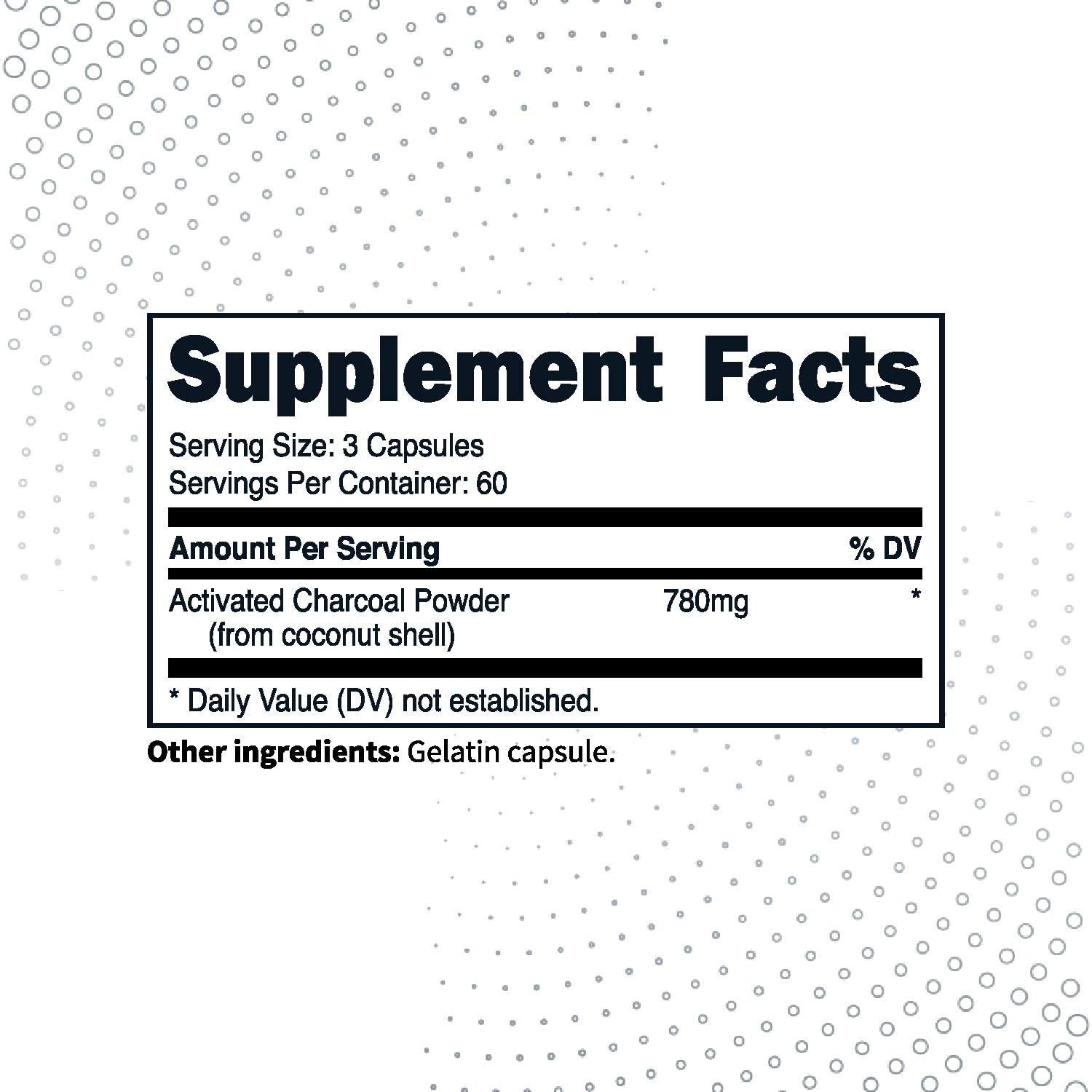 Type Zero Activated Charcoal Capsules close view highlights 780mg per serving