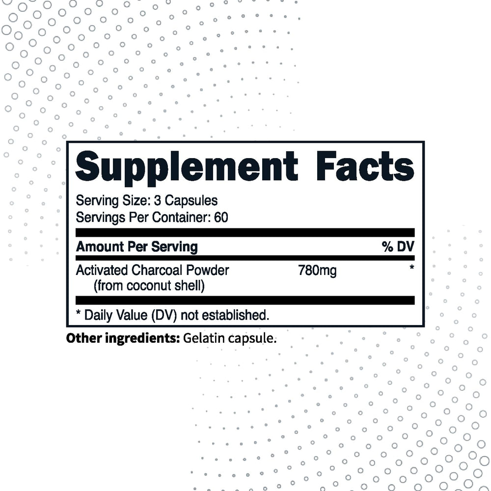 Type Zero Activated Charcoal Capsules close view highlights 780mg per serving