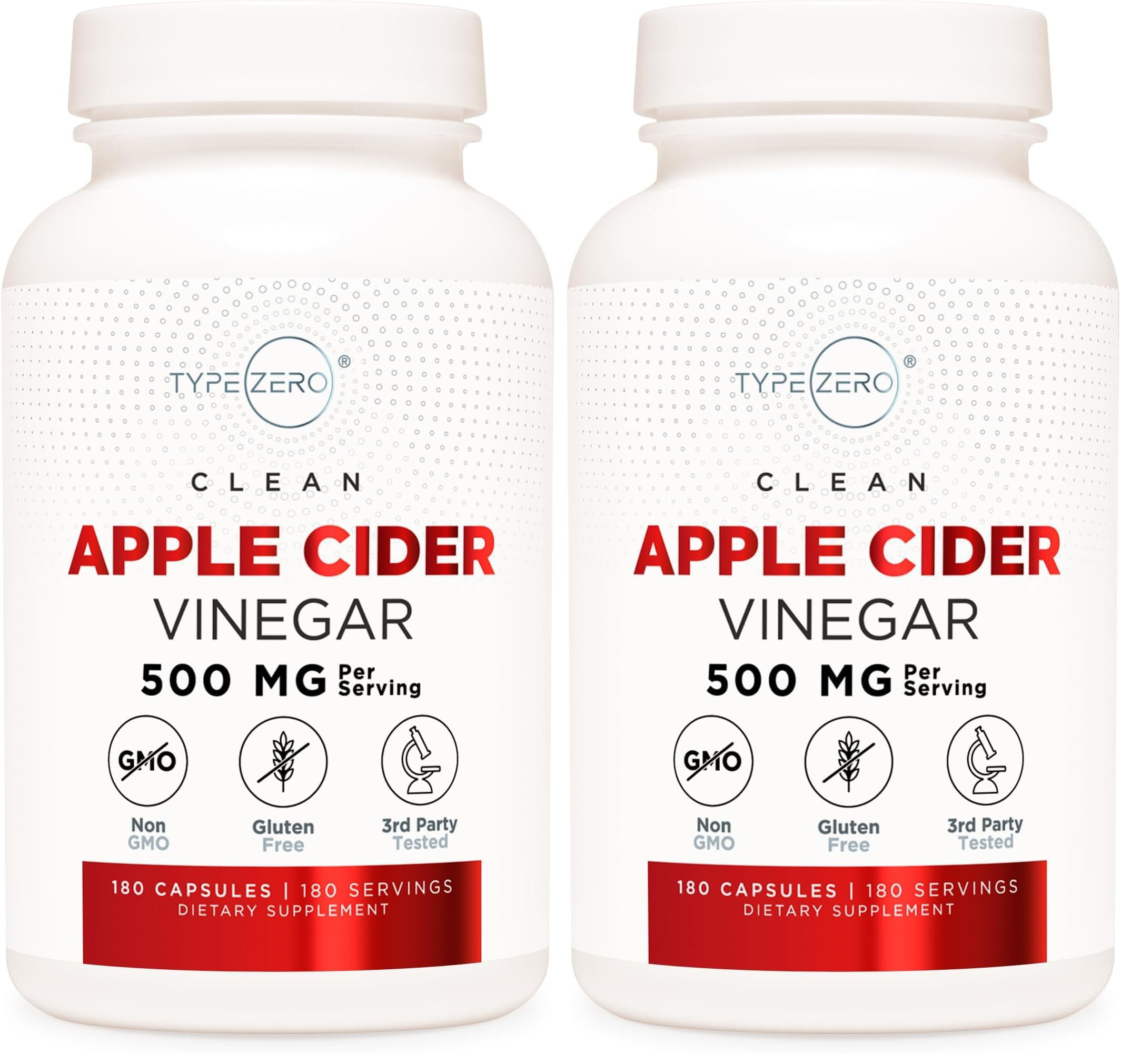 Type Zero apple cider vinegar capsules bottle view for convenient daily use.