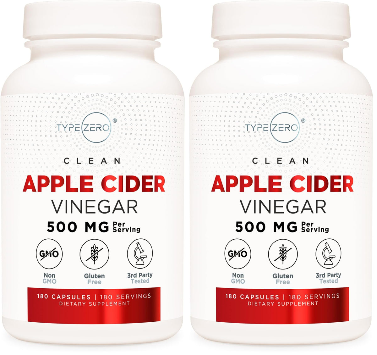 Type Zero apple cider vinegar capsules bottle view for convenient daily use.