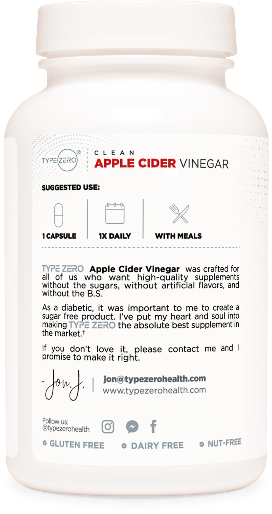 Type Zero label info noting non-GMO and gluten-free qualities.