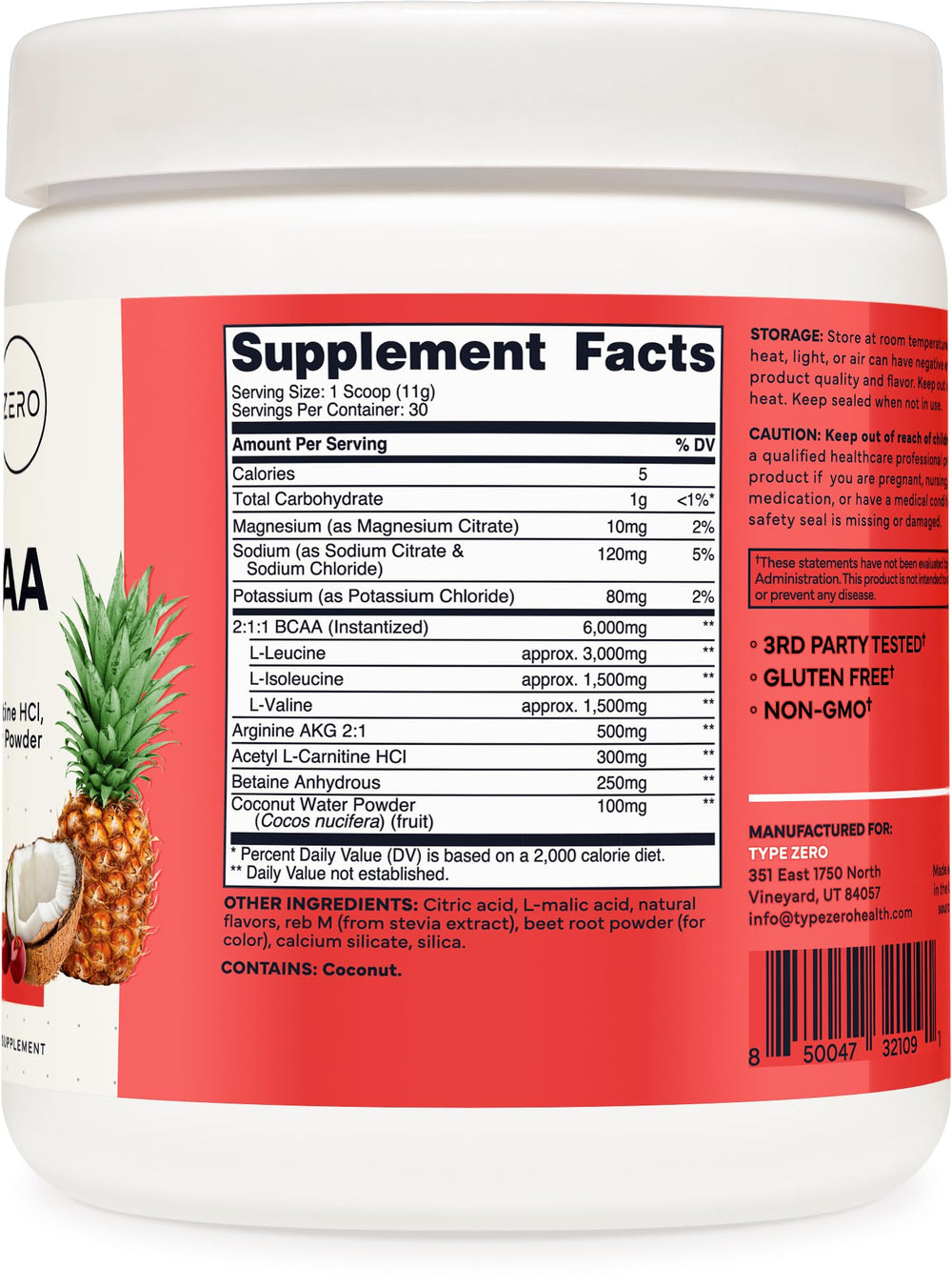 Type Zero BCAA Tropical Fruit Punch label showing flavor