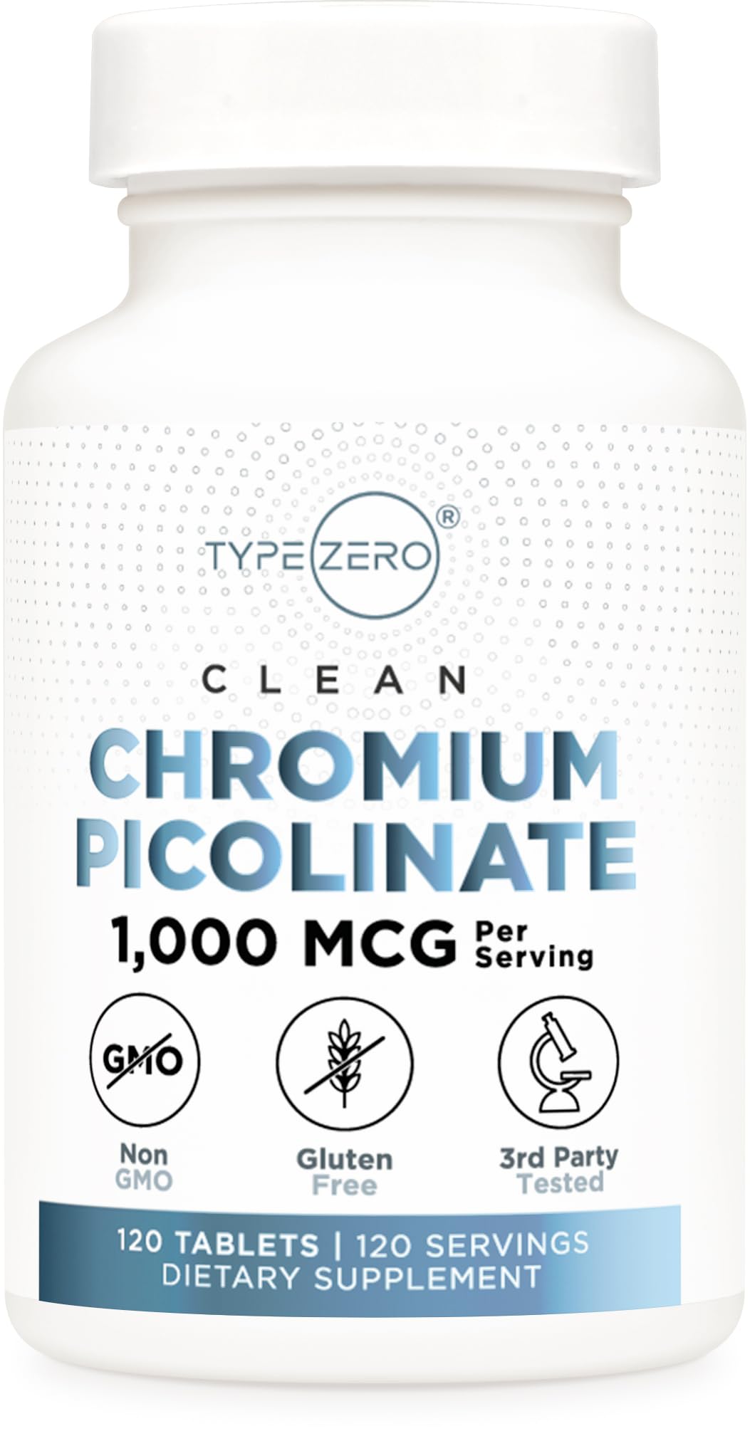 Type Zero Clean Chromium Picolinate bottle close-up highlighting quality and daily wellness support