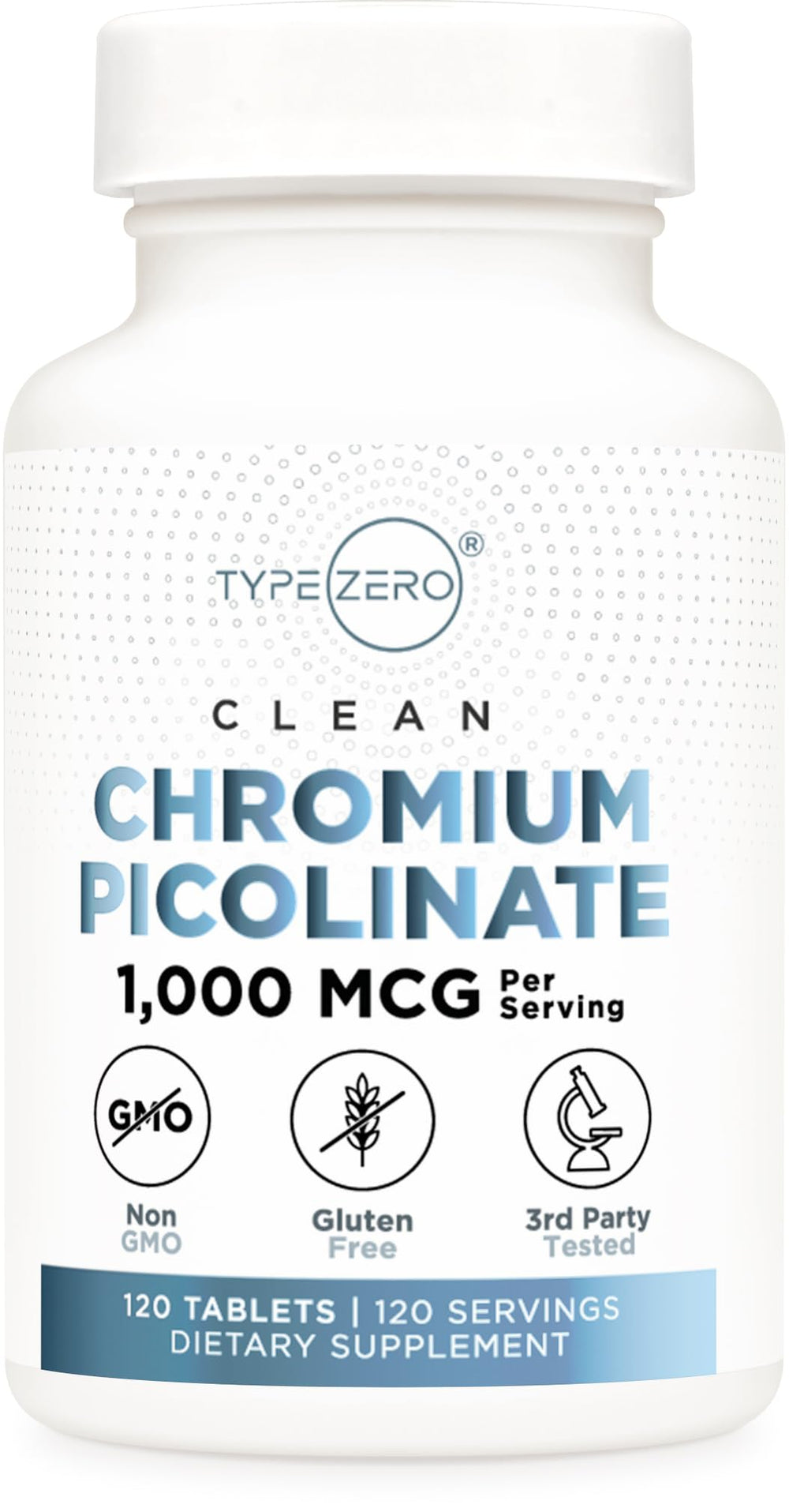 Type Zero Clean Chromium Picolinate bottle close-up highlighting quality and daily wellness support