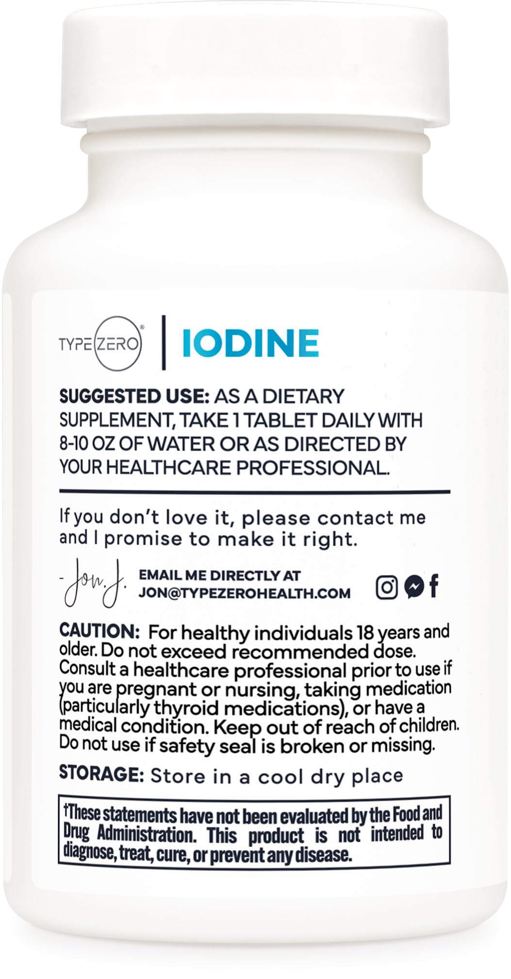 Type Zero iodine tablet close-up showing small, easy-to-swallow form.