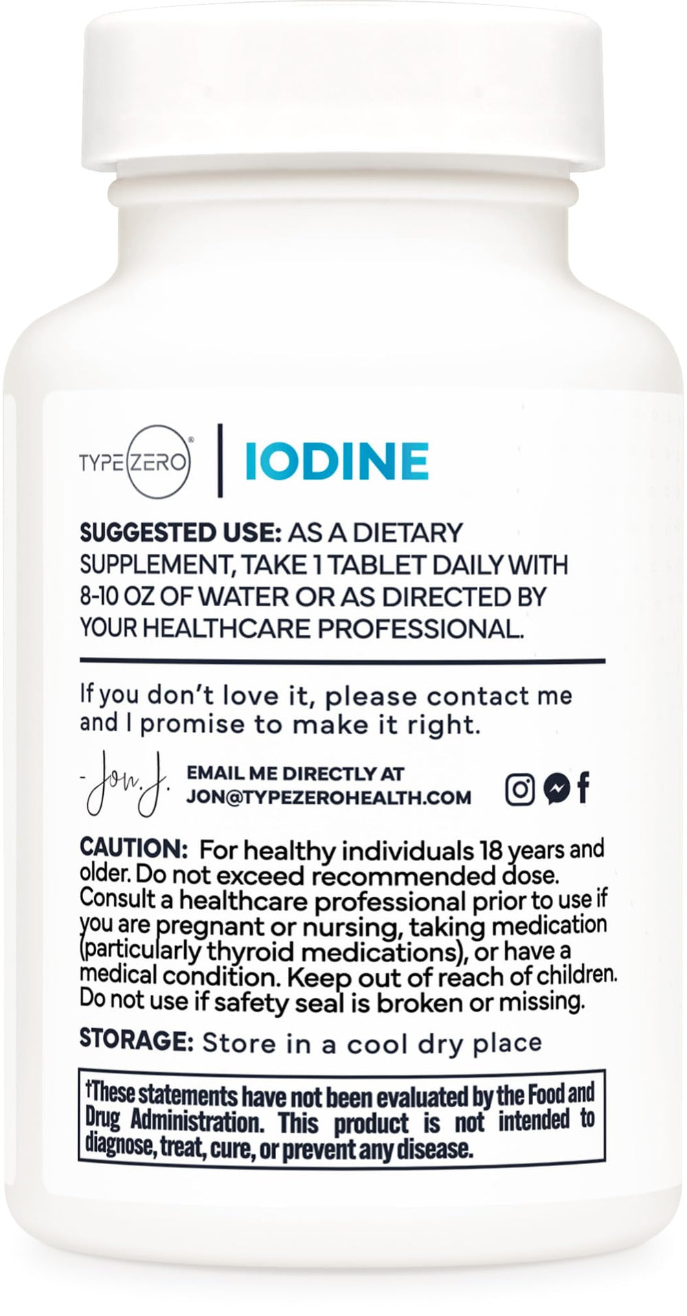 Type Zero iodine tablet close-up showing small, easy-to-swallow form.