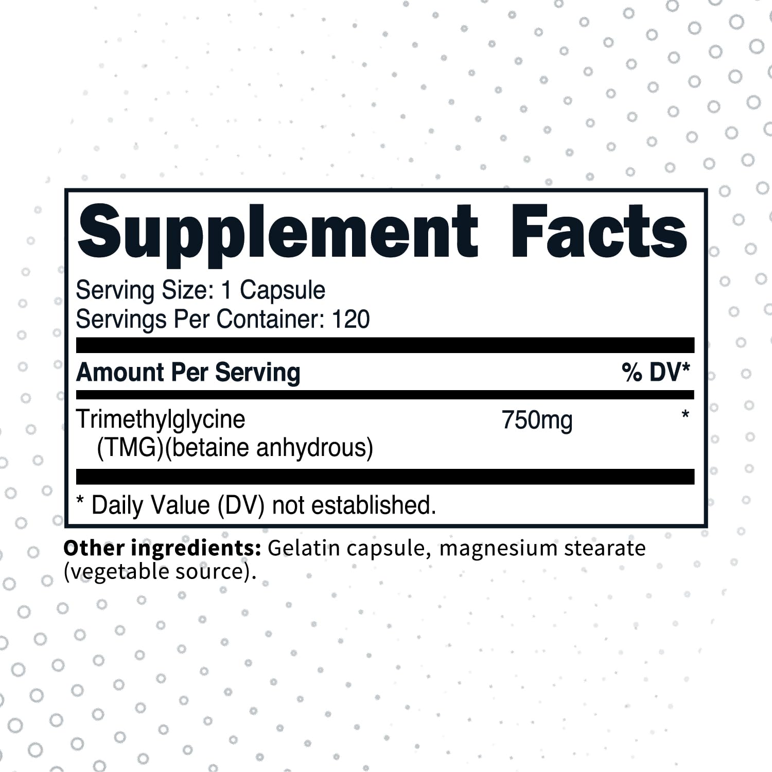 Type Zero Clean TMG label close-up highlighting per-serving dosage and branding.