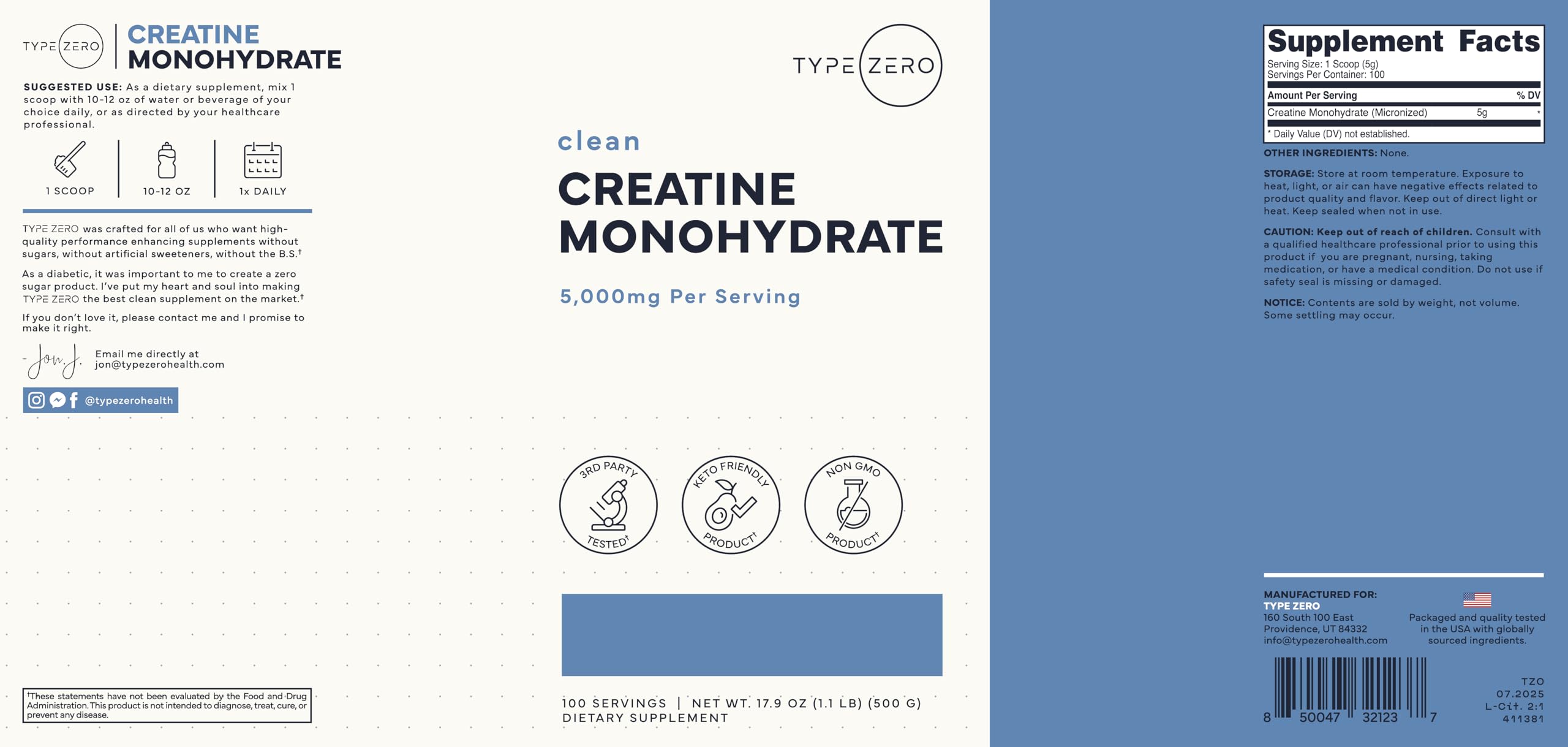 Type Zero Creatine Monohydrate used by athletes pre-workout for potential strength support.