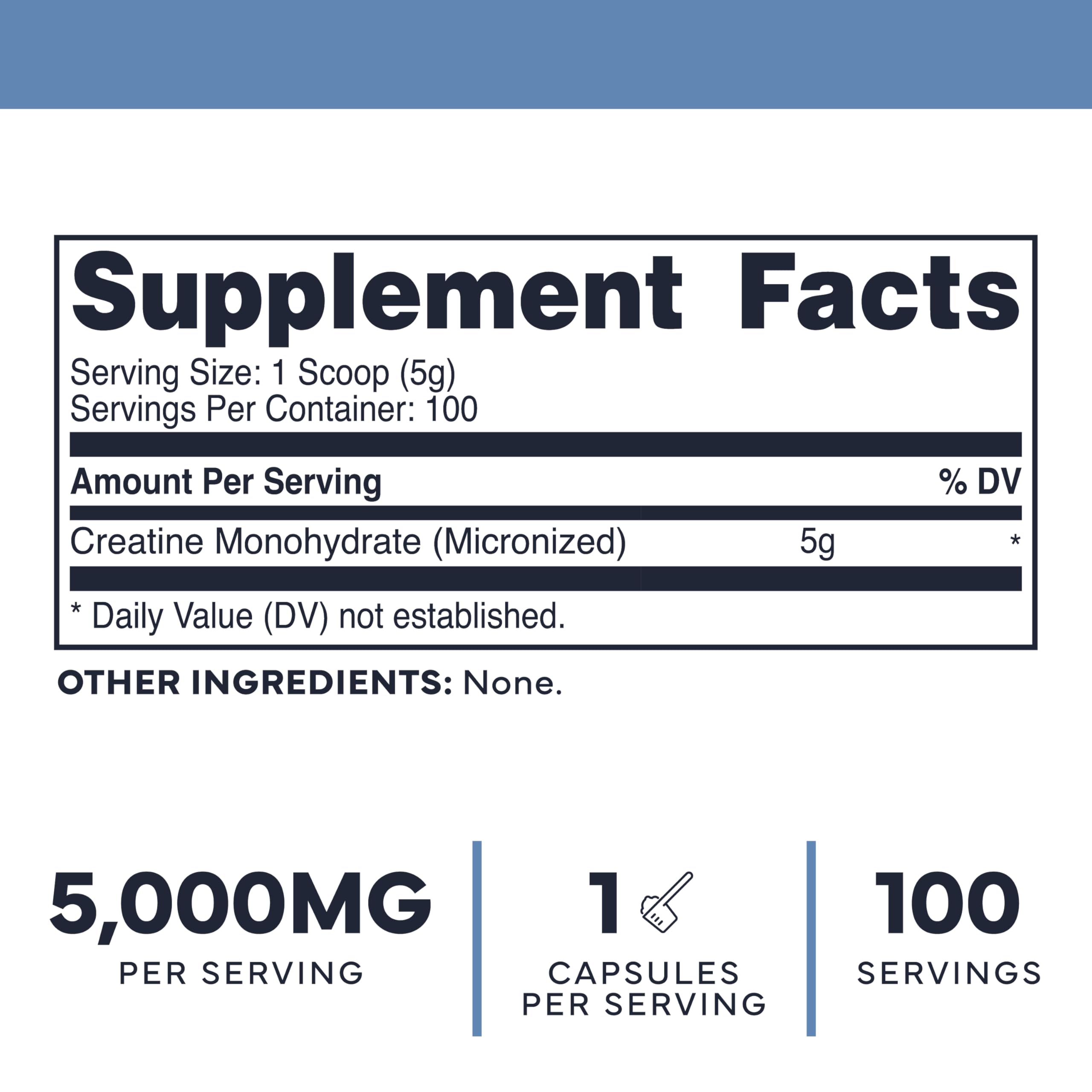 Type Zero Creatine Monohydrate serving scoop demonstrates 5 g per serving for consistent dosing.