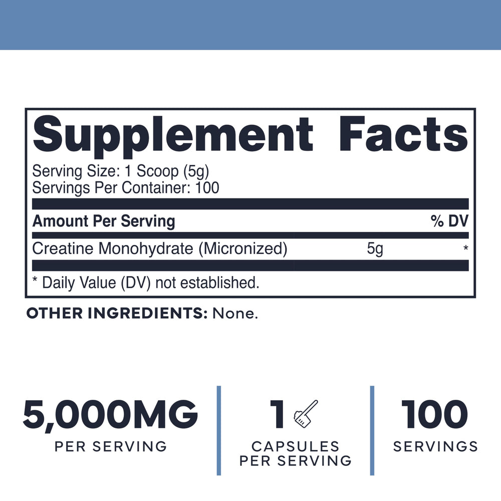 Type Zero Creatine Monohydrate serving scoop demonstrates 5 g per serving for consistent dosing.