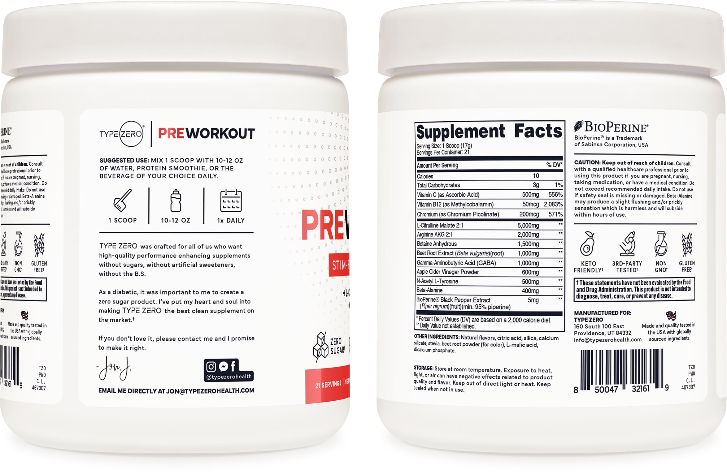 Independent lab testing seal beside Type Zero product communicates transparency.