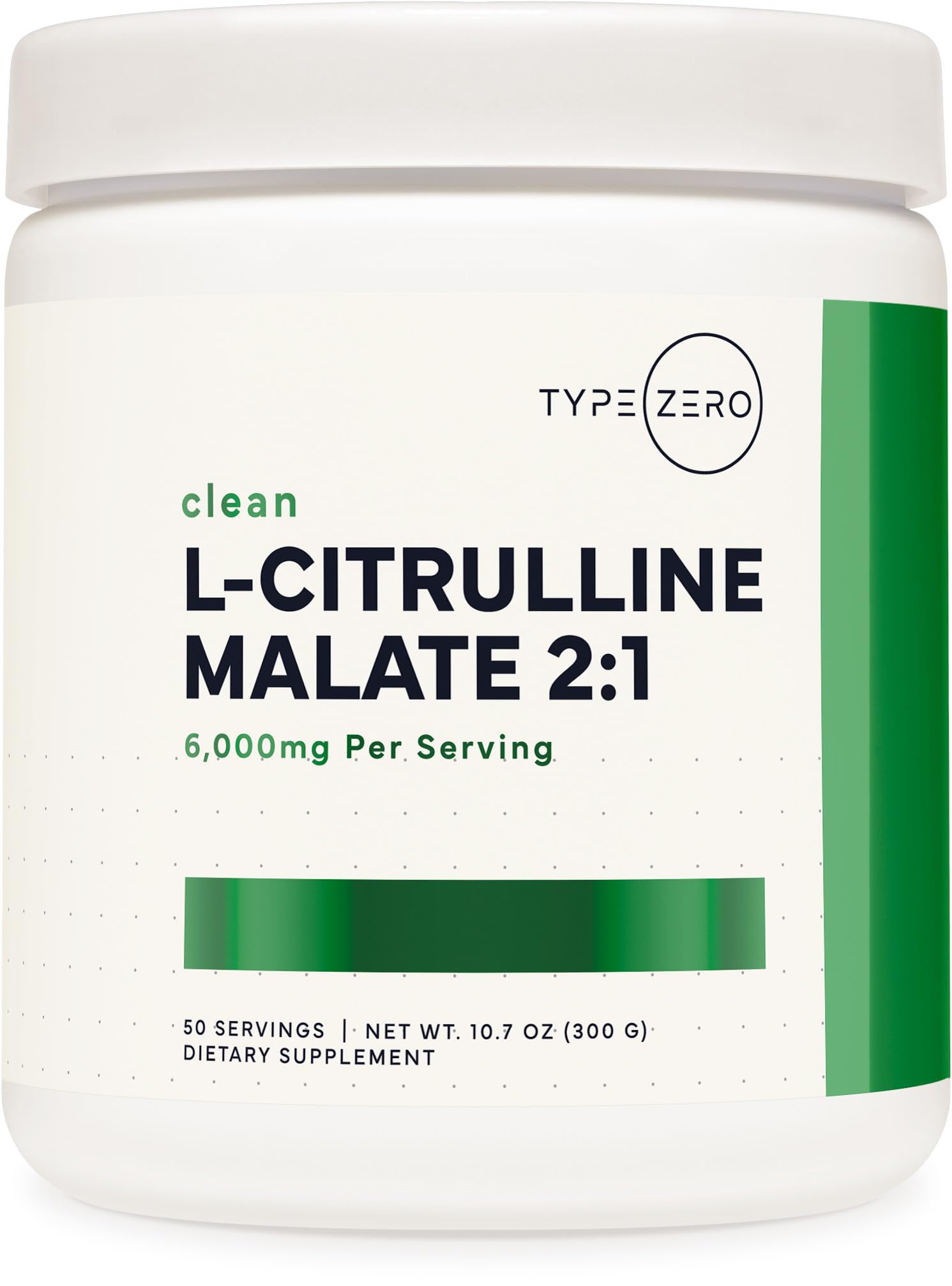 Type Zero L-Citrulline Malate powder tub close-up for a clean pre-workout boost.