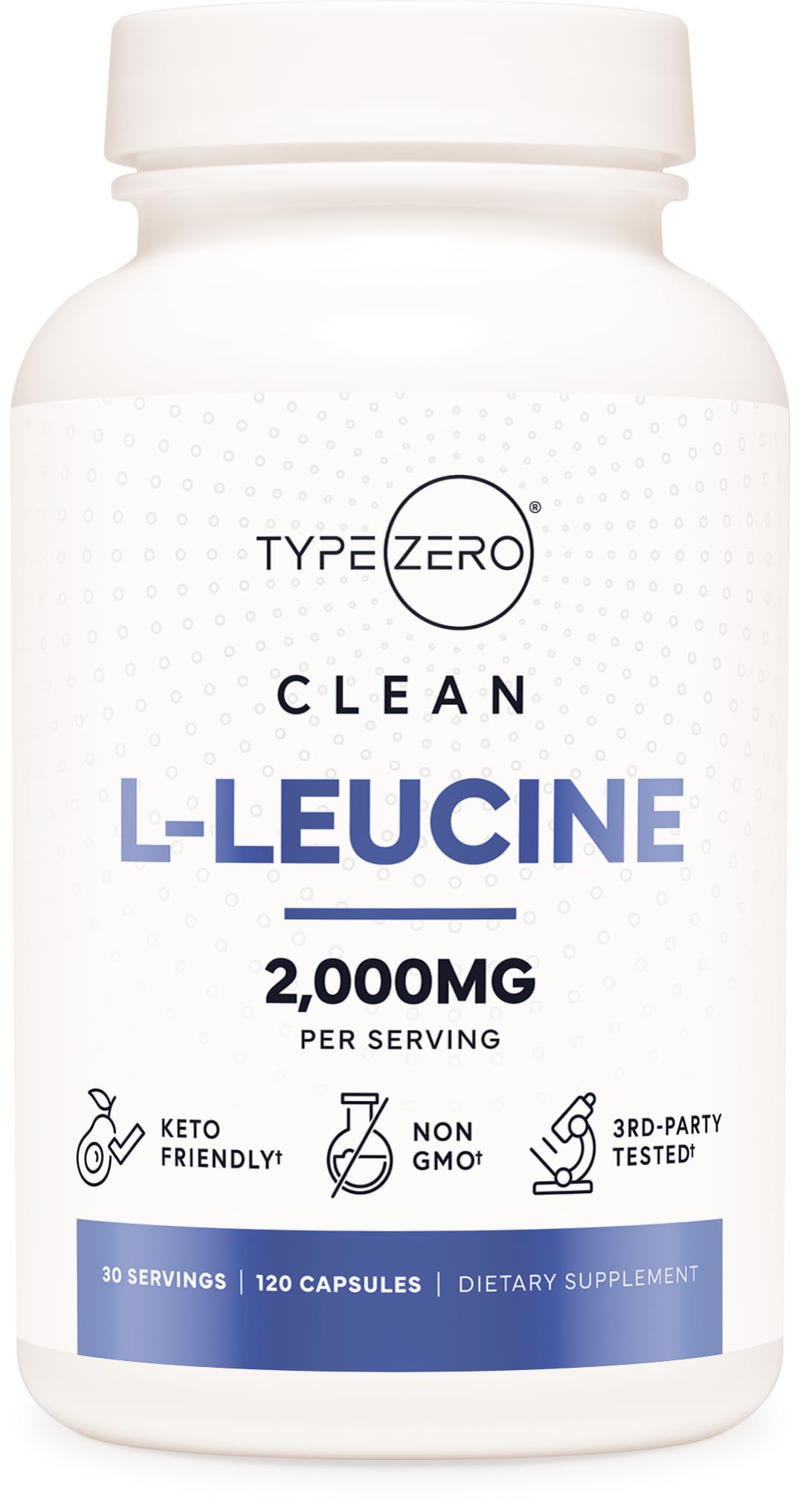 Type Zero L-Leucine bottle front for a reliable daily supplement routine.