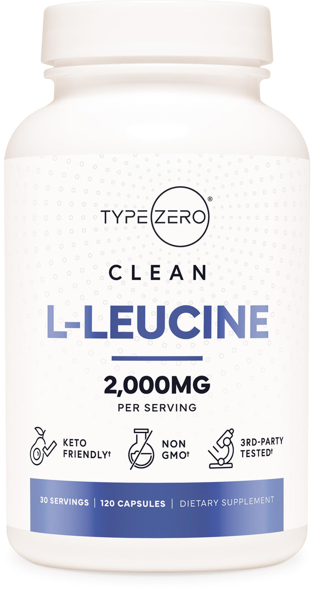 Type Zero L-Leucine bottle front for a reliable daily supplement routine.