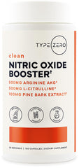 Type Zero Nitric Oxide 6X Booster bottle front view with vegan capsules.