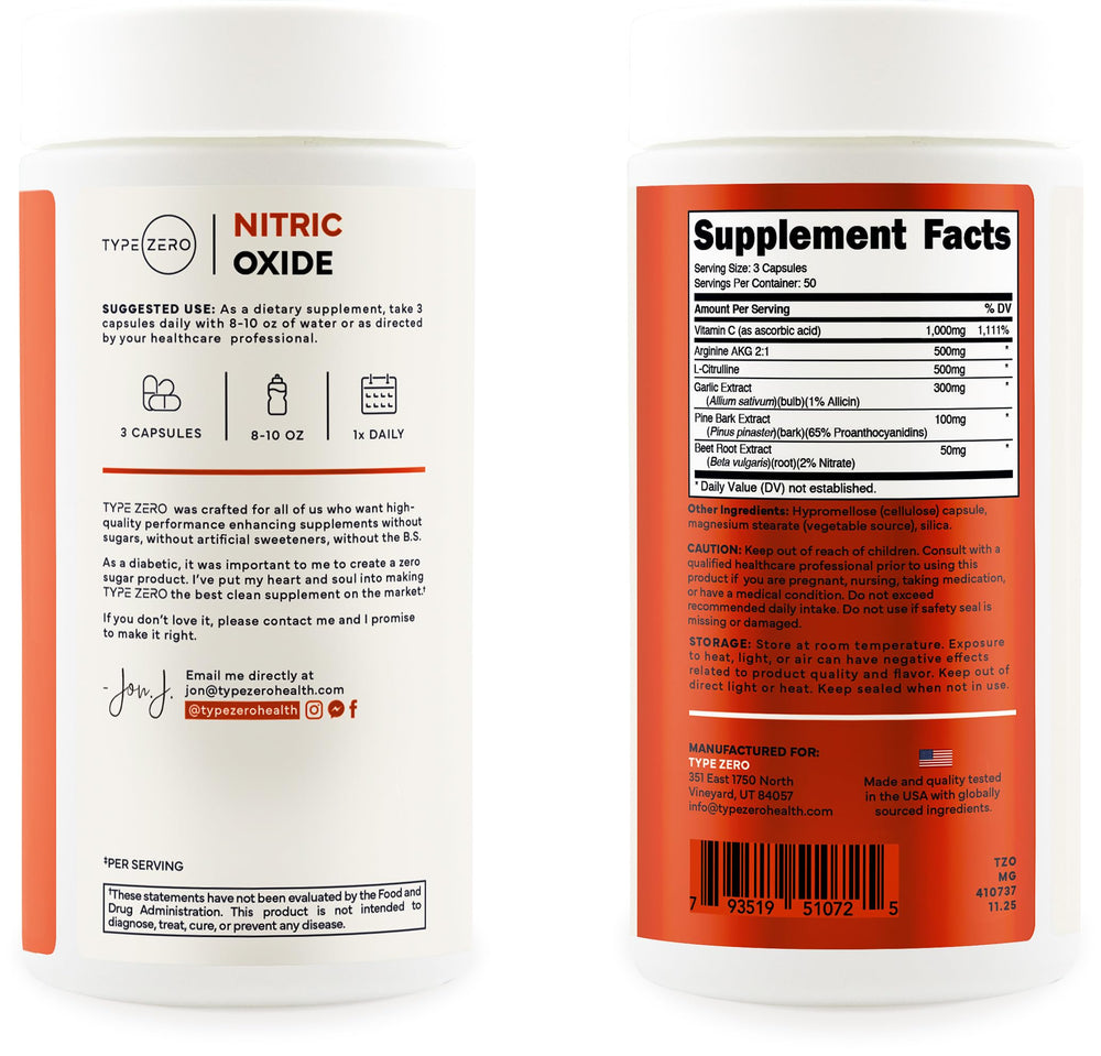 Type Zero Nitric Oxide 6X Booster pine bark extract visual.