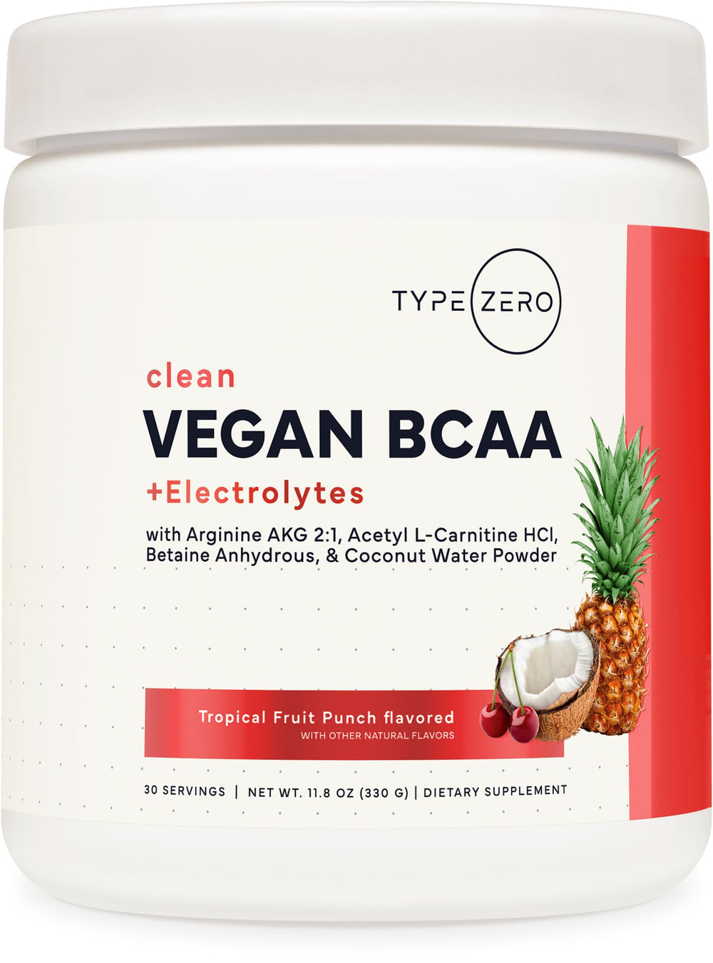 Type Zero Ultra Clean BCAA tropical bottle shows refreshing flavor and easy mix