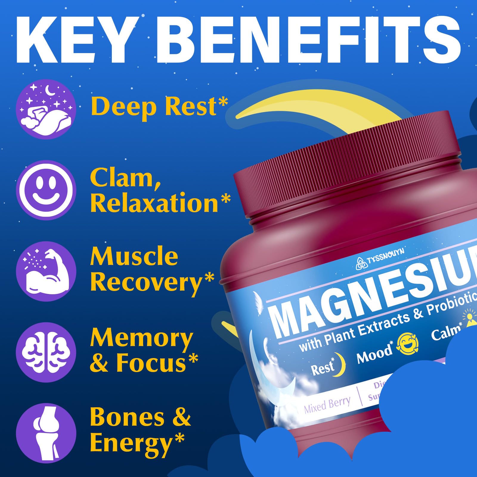 Tyssnouyn Ashwagandha blend with chamomile suggests calming synergy.