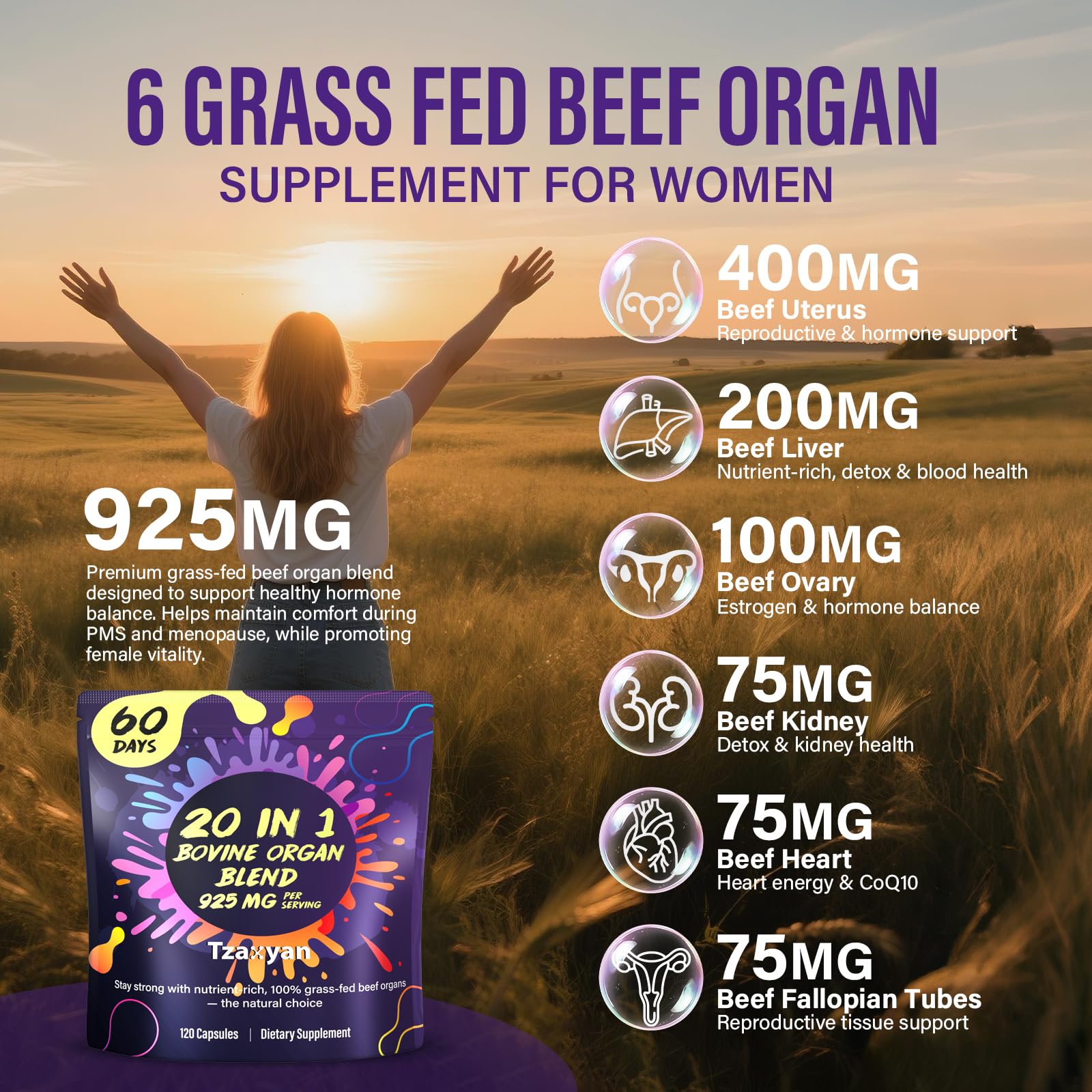 tzaxyan beef organ kidney-heart capsules provide nutrient-dense nourishment.