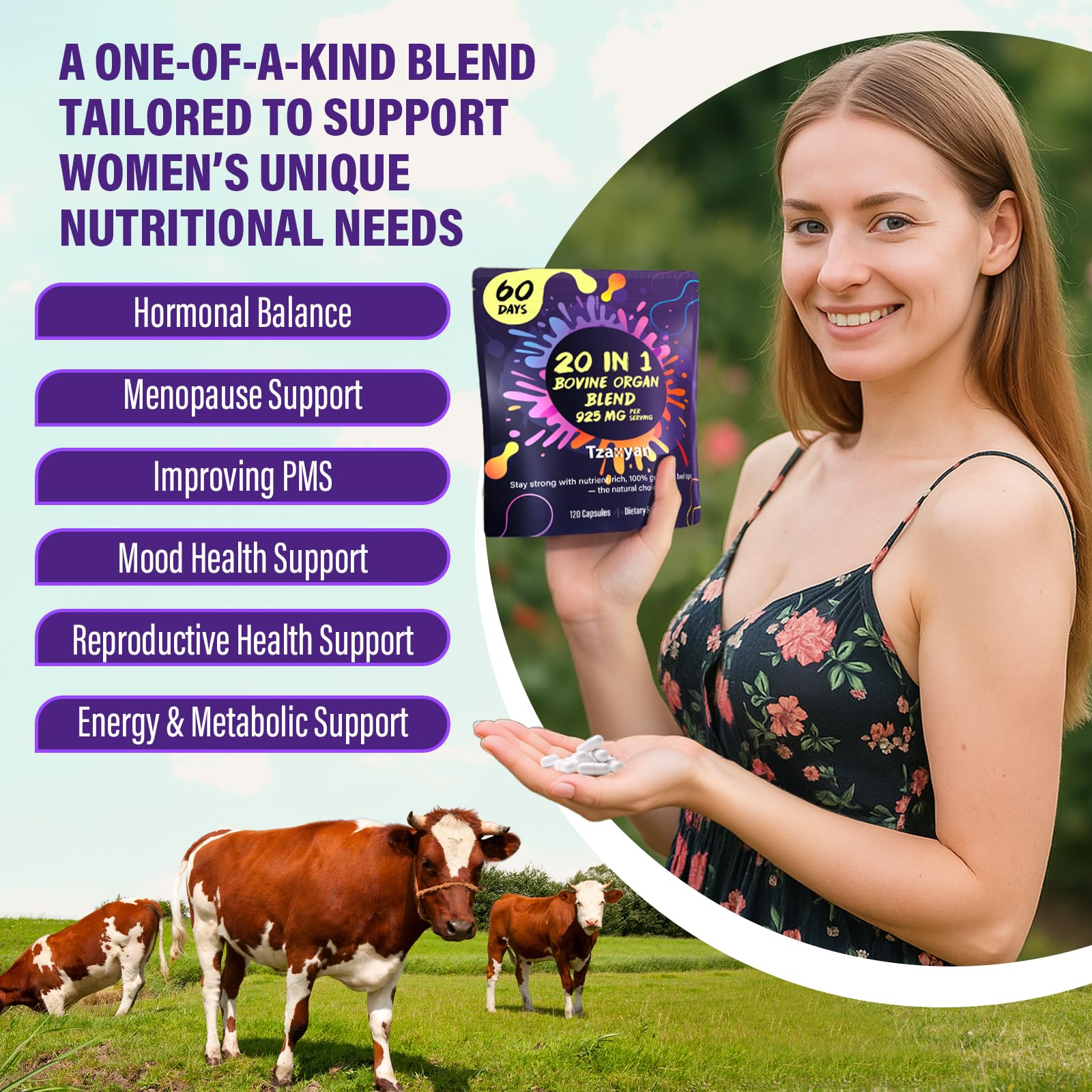 tzaxyan beef organ ovary capsules support female vitality and balance.