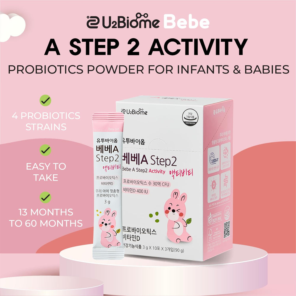 U2Biome Bebe apple-flavor sachets offer a tasty addition to infant feeding.