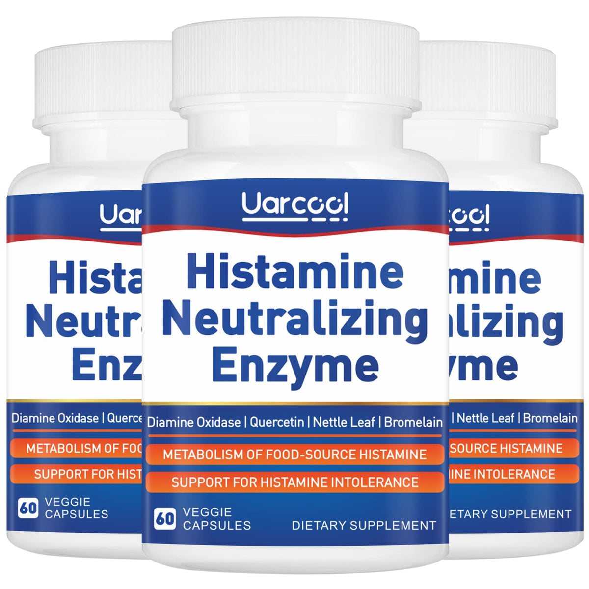 Uarcool DAO enzyme supplement bottle for daily digestion support.