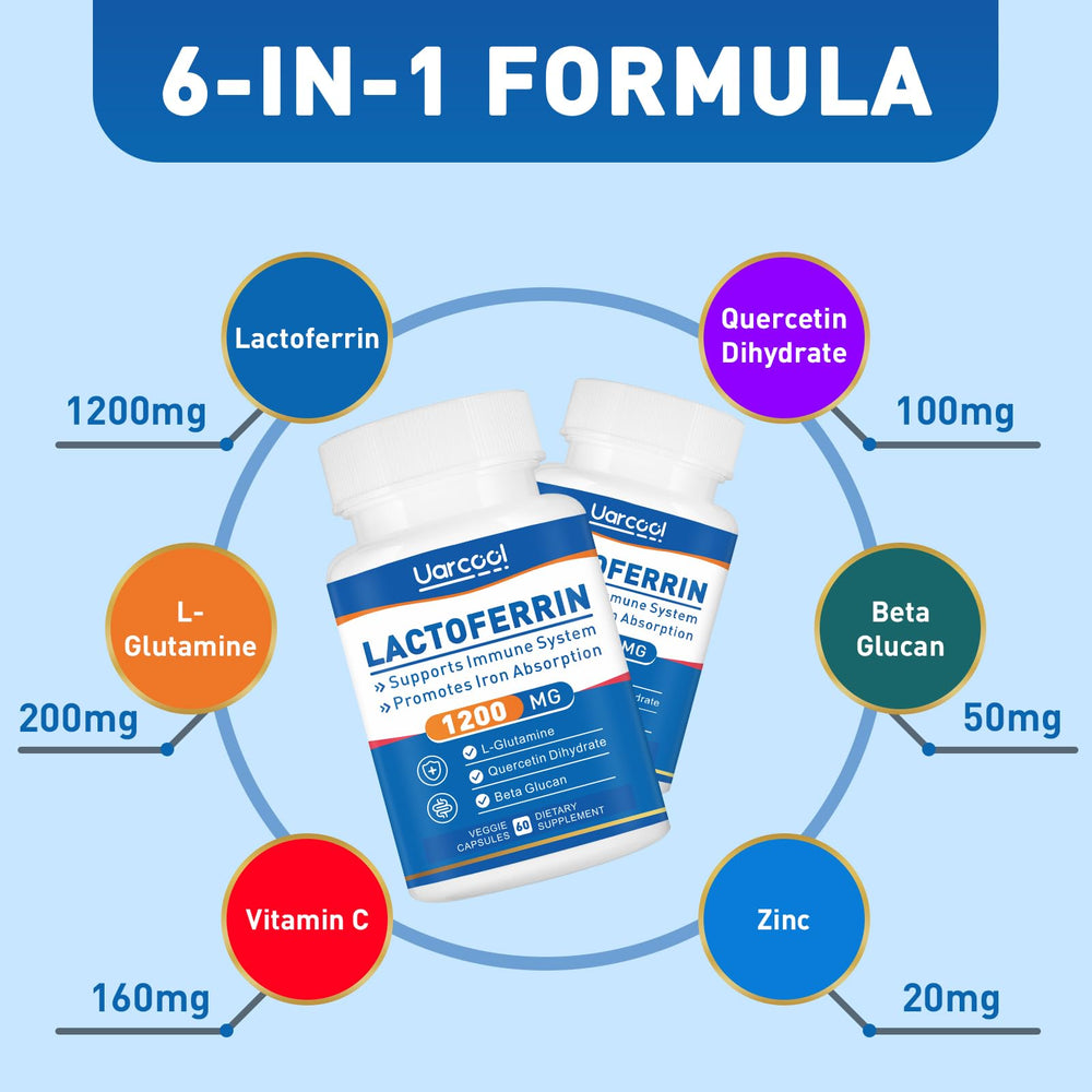 Uarcool Lactoferrin ingredients bundle with L-glutamine, zinc and vitamin C
