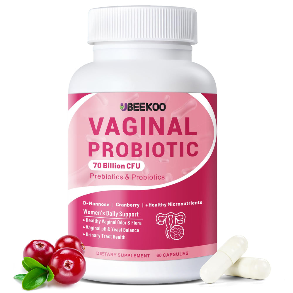 UBEEKOO Vaginal Probiotics 70B CFU bottle supports balanced vaginal flora and comfort