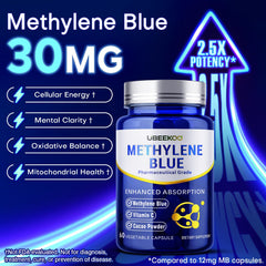 UBEEKOO methylene blue capsules pouring shot shows easy daily dosage.