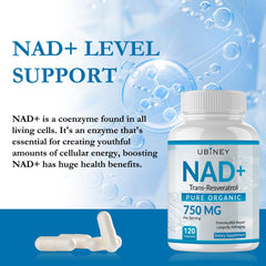 Ubiney NAD+ capsules close-up displays smooth vegan capsules and high potency.