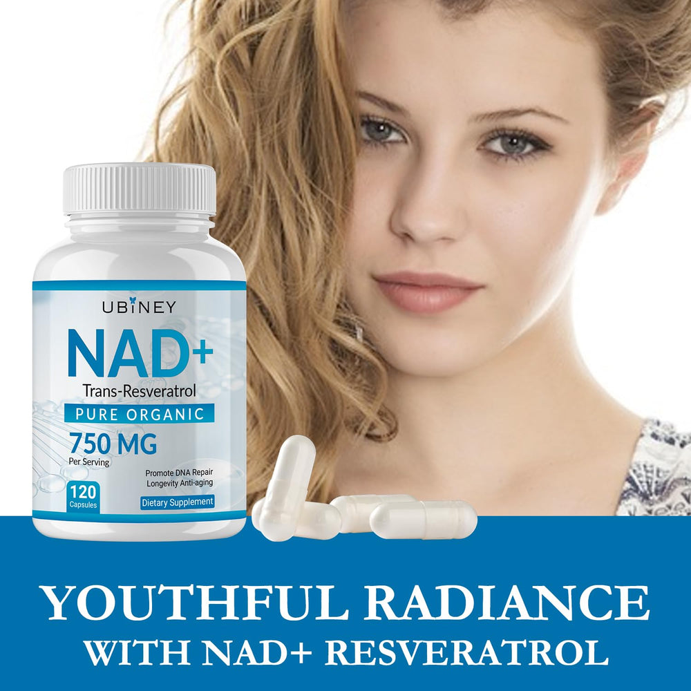 Ubiney NAD+ bottle with dosage instructions for daily routine.