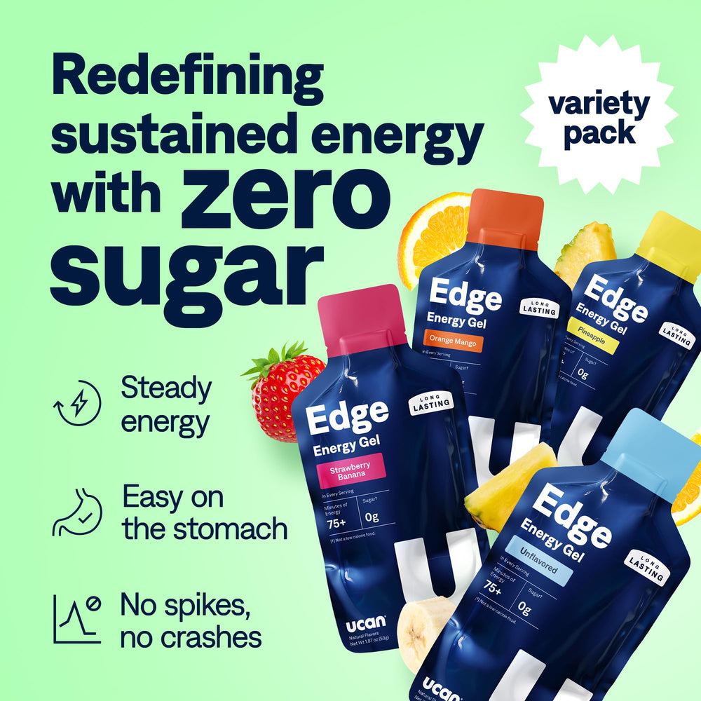 UCAN Edge 2oz packets close-up showing portable fueling.