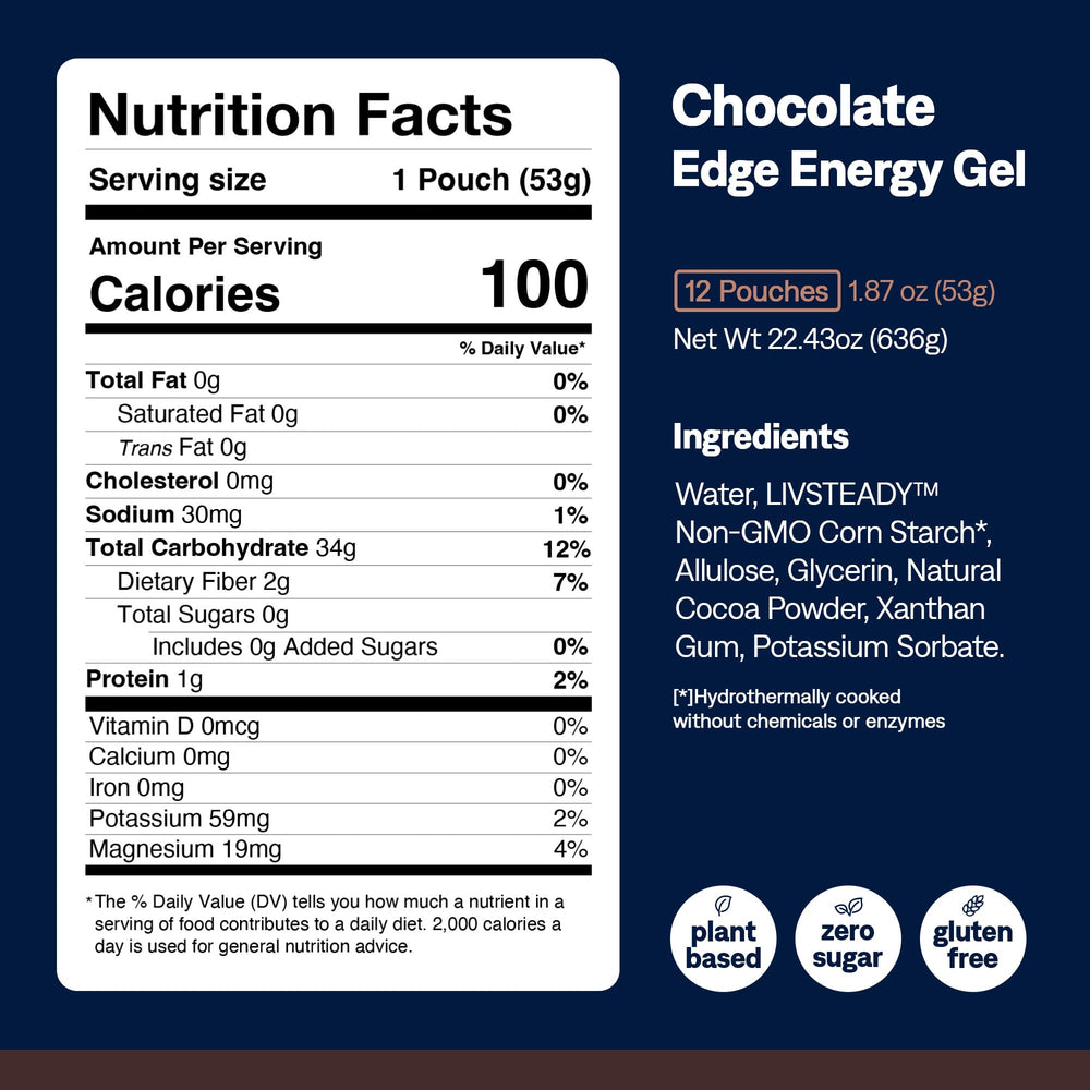 UCAN Edge gel shot chocolate 2-ounce packet aiding smooth energy delivery