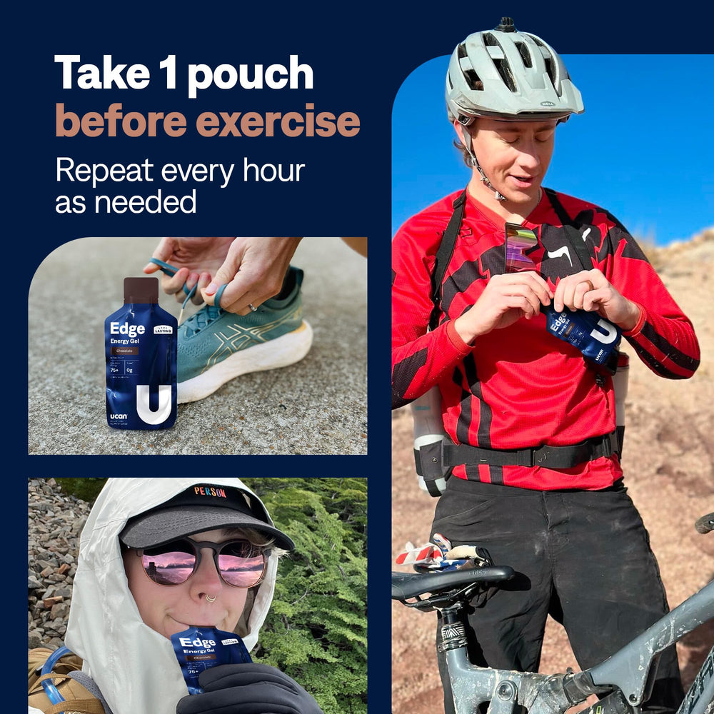 UCAN Edge gel shot 2-ounce packet for cycling and endurance training