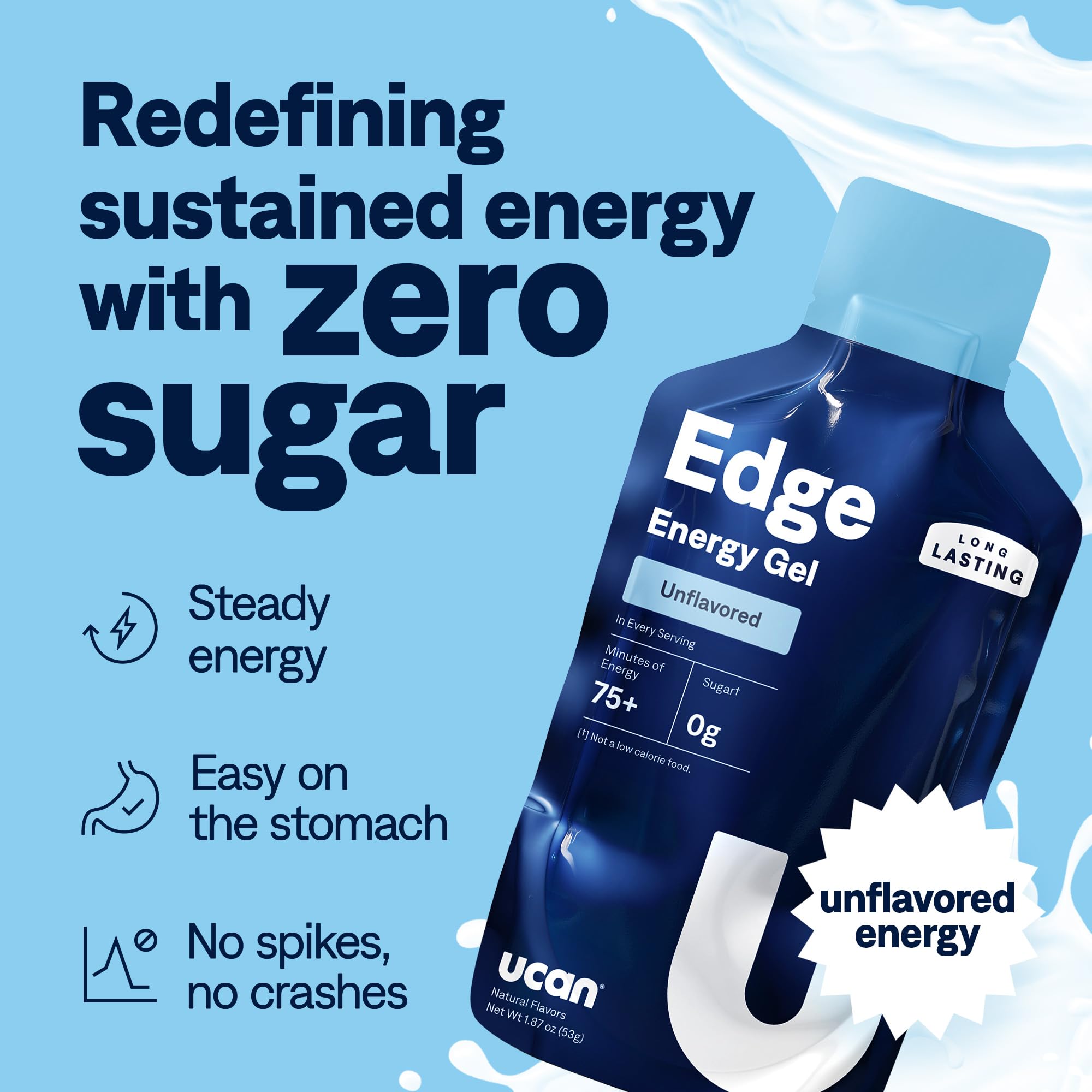 UCAN Edge energy gel shot packet exterior ready for quick grab-and-go fueling.