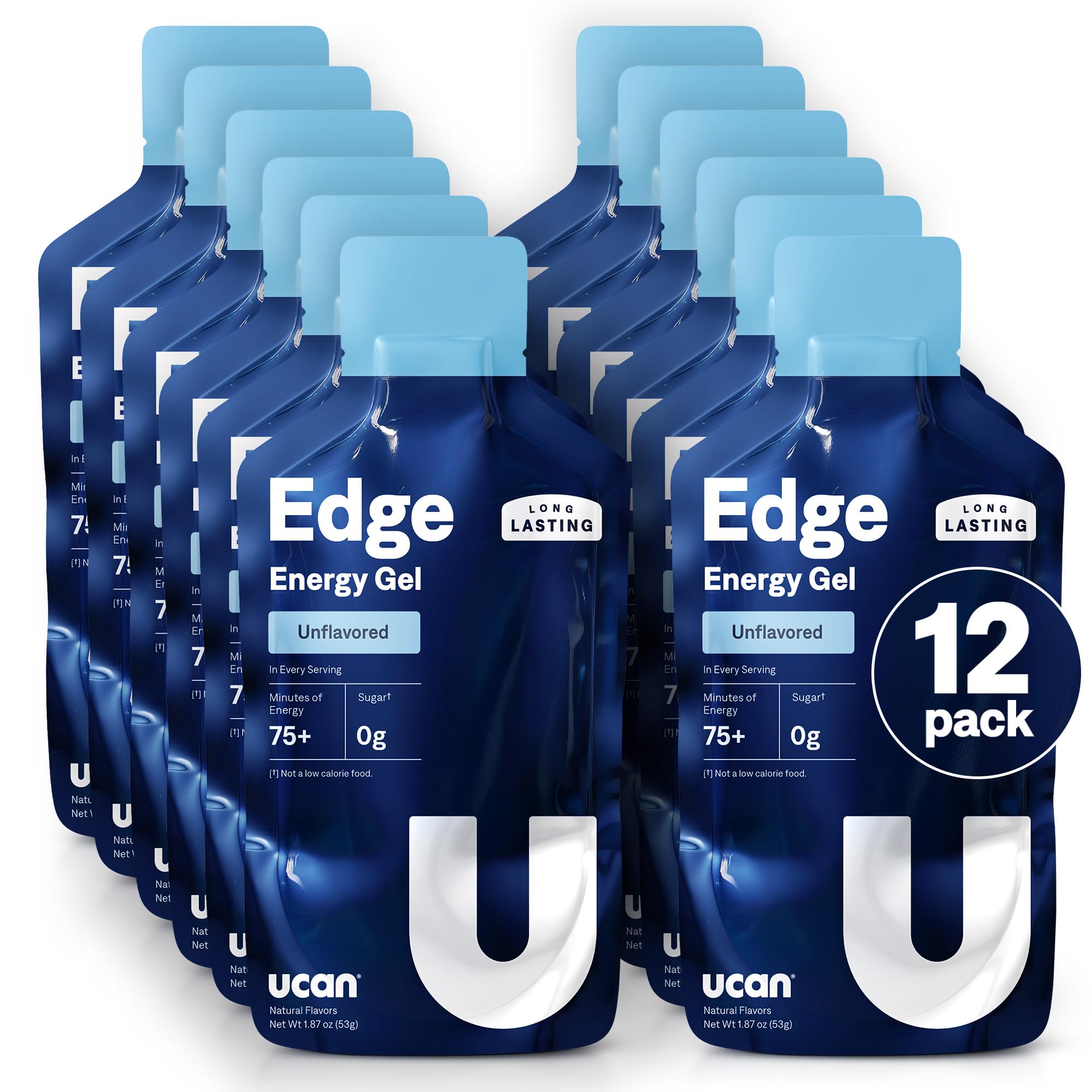 UCAN Edge energy gel shot in unopened pack for on-the-go fueling.