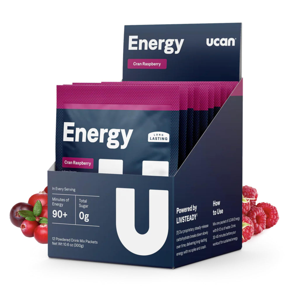 UCAN Energy Powder Cran-Raz tub for sustained pre-workout energy