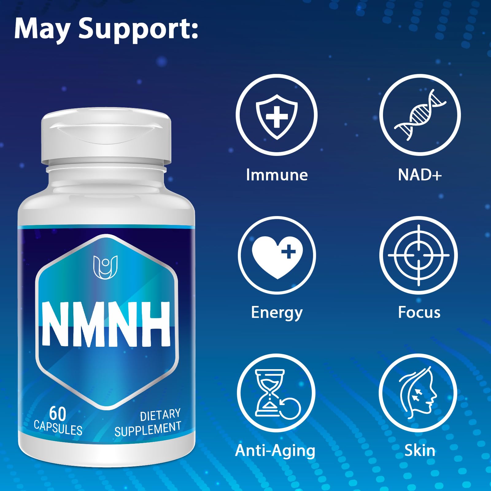 Close-up of Ucessuyy NMNH capsules for easy daily use.