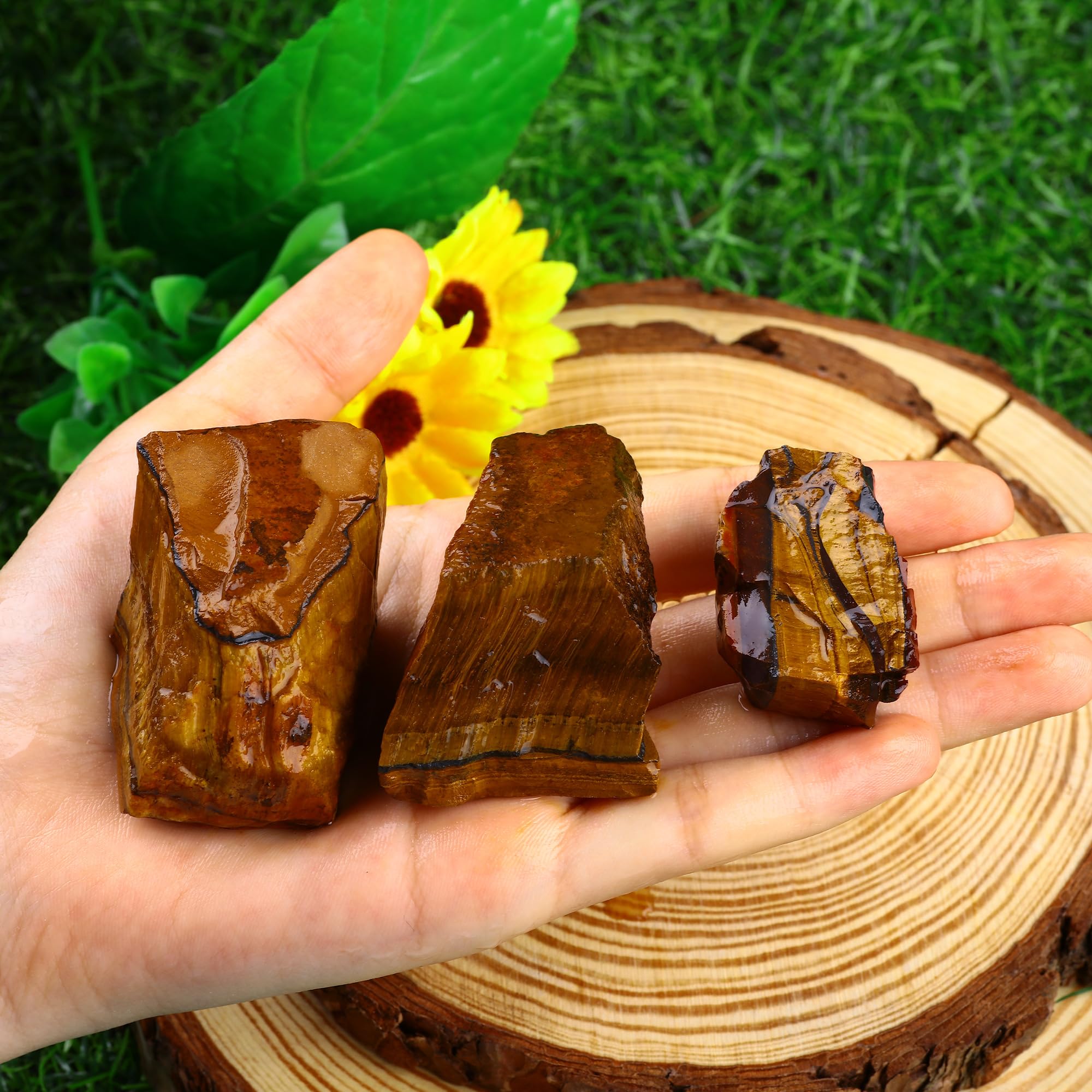 UFEEL rough Tiger's Eye raw stones wet colors reveal true hues for display.