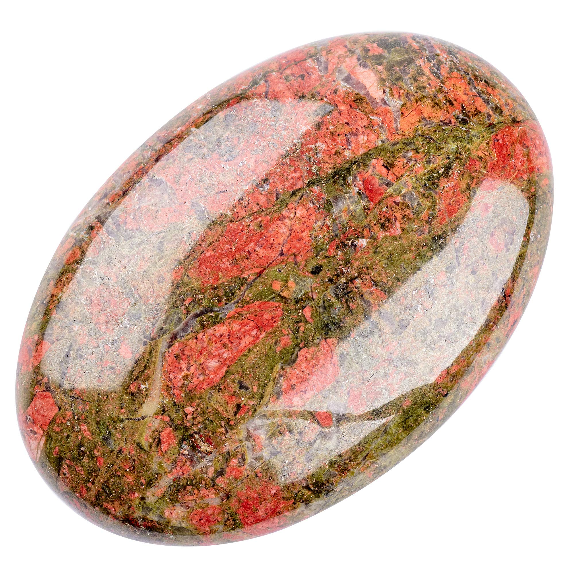 Close up of natural patterns in the UFEEL Unakite palm stone.