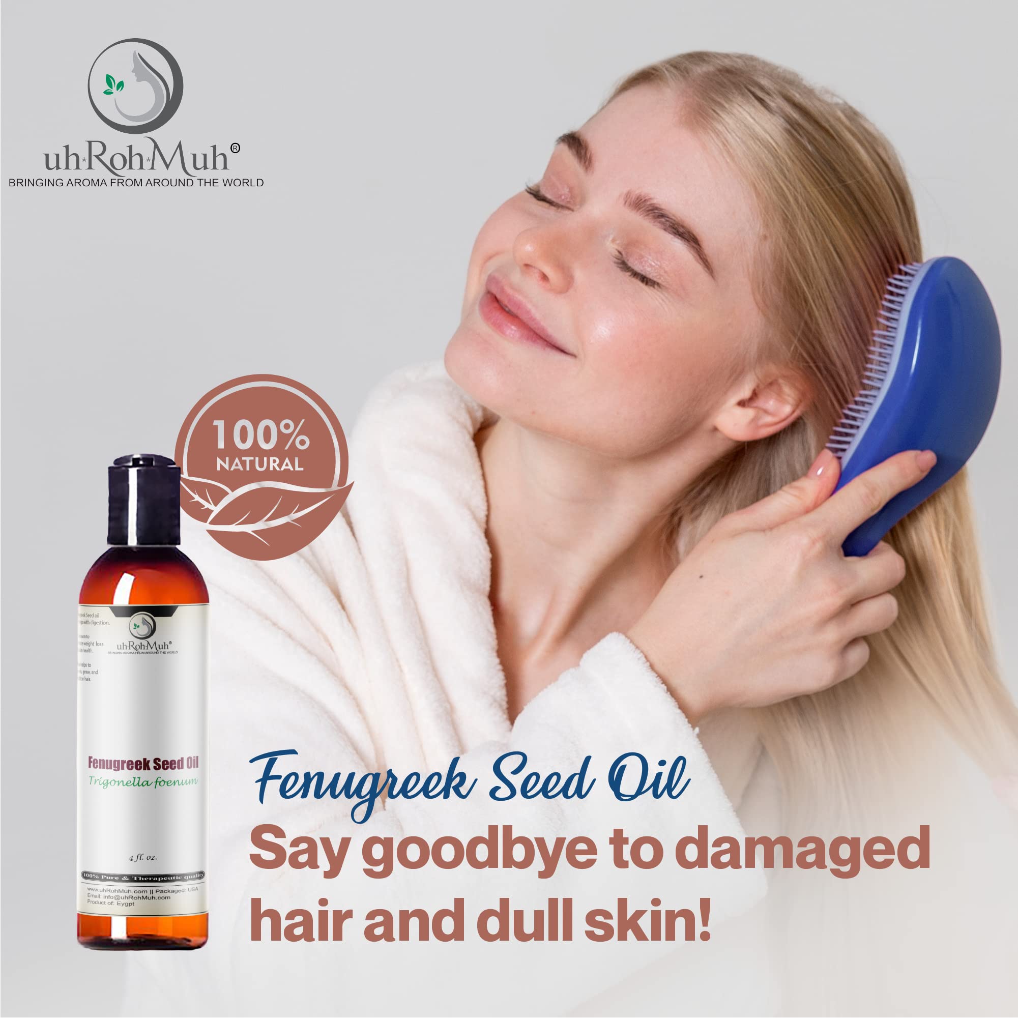 uh*Roh*Muh fenugreek oil pour highlights a soothing aromatherapy ritual.