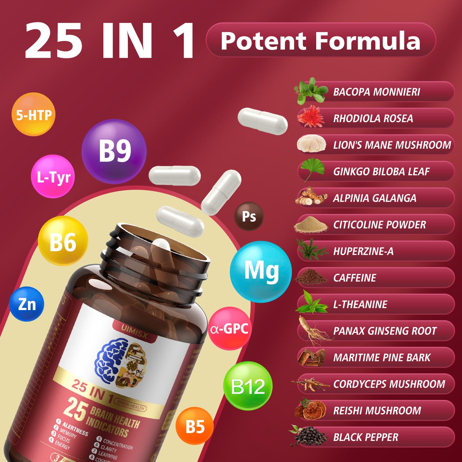 UIMISX Alpha GPC and L-Tyrosine ingredients highlight cognitive support options.