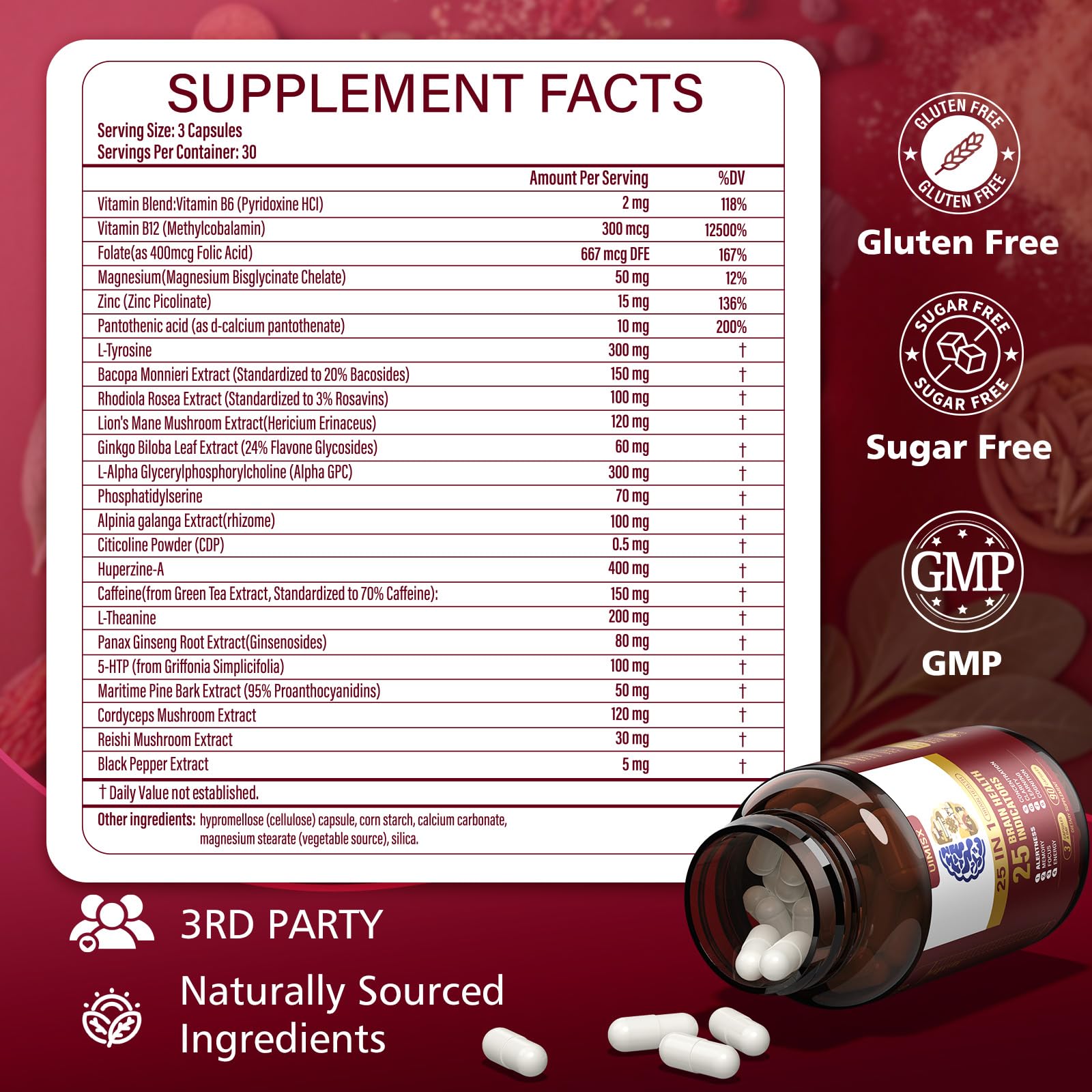 UIMISX brain supplement bottle label signaling quality for daily cognitive support.