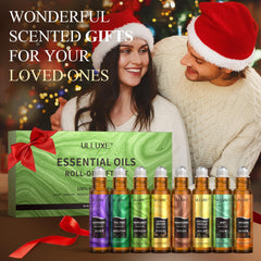 Ulluxe essential oils roll-on set label details highlighting gift-ready packaging