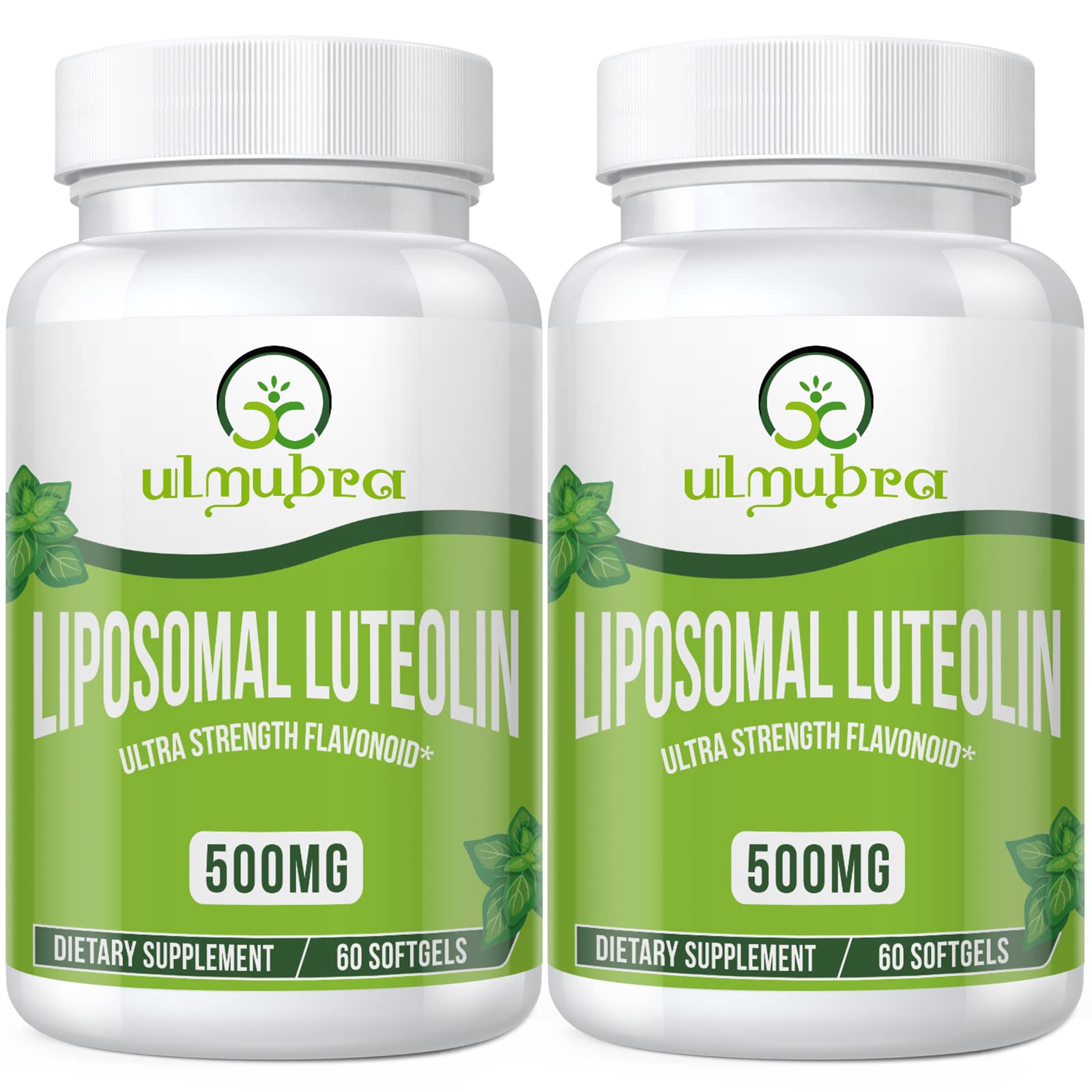 Ulmubra Liposomal Luteolin 500MG bottle highlights high-potency delivery.