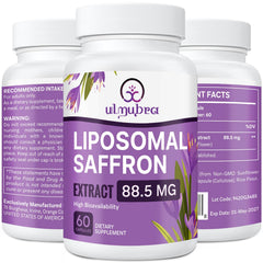 Cápsulas Ulmubra de azafrán liposomal en envase, fácil de incorporar a la rutina diaria.