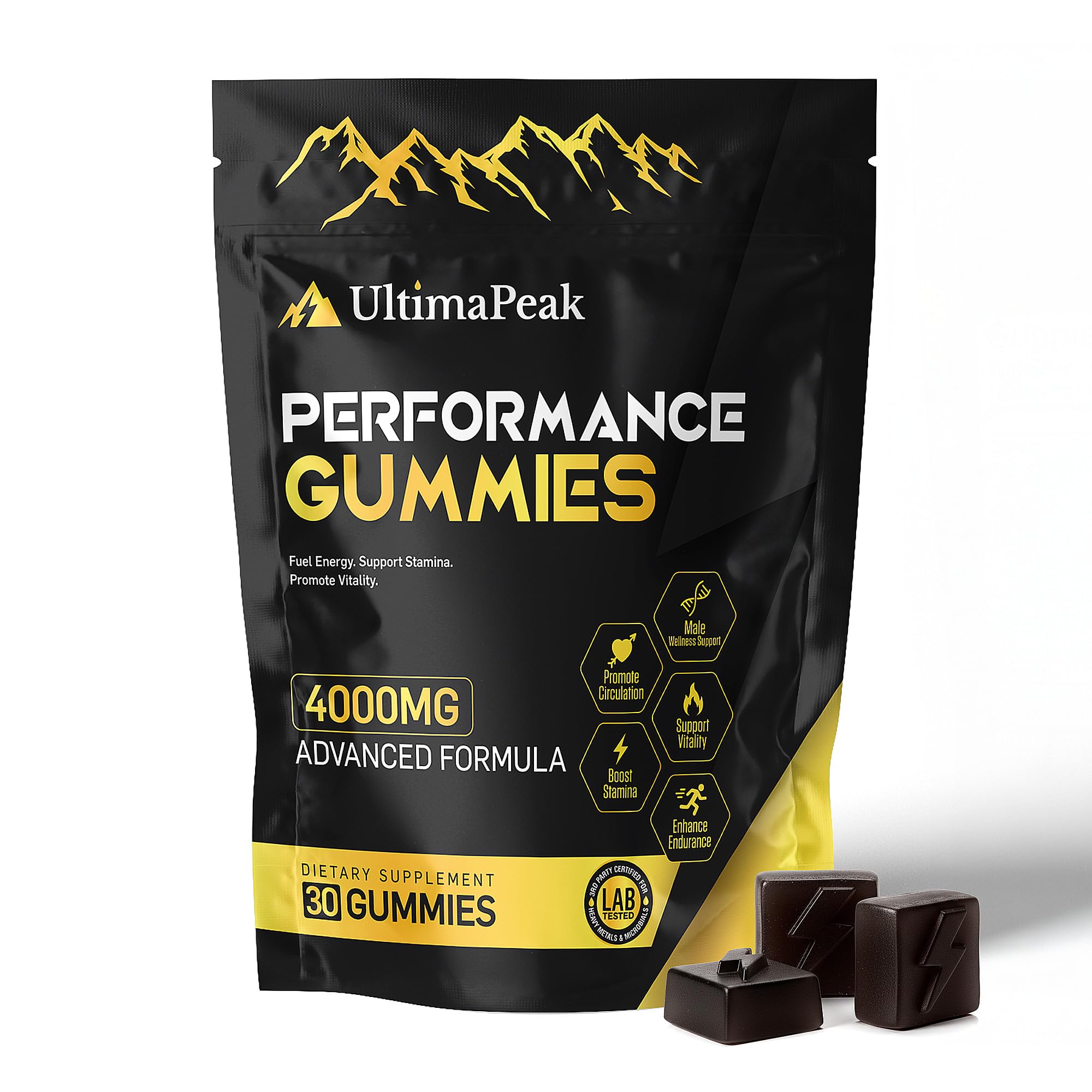 Ultima Peak Shilajit Gold Gummies bottle pour supports daily energy.