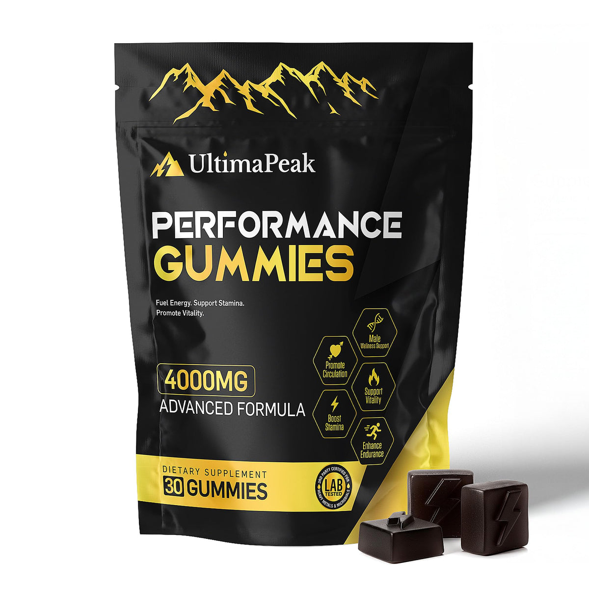 Ultima Peak Shilajit Gold Gummies bottle pour supports daily energy.