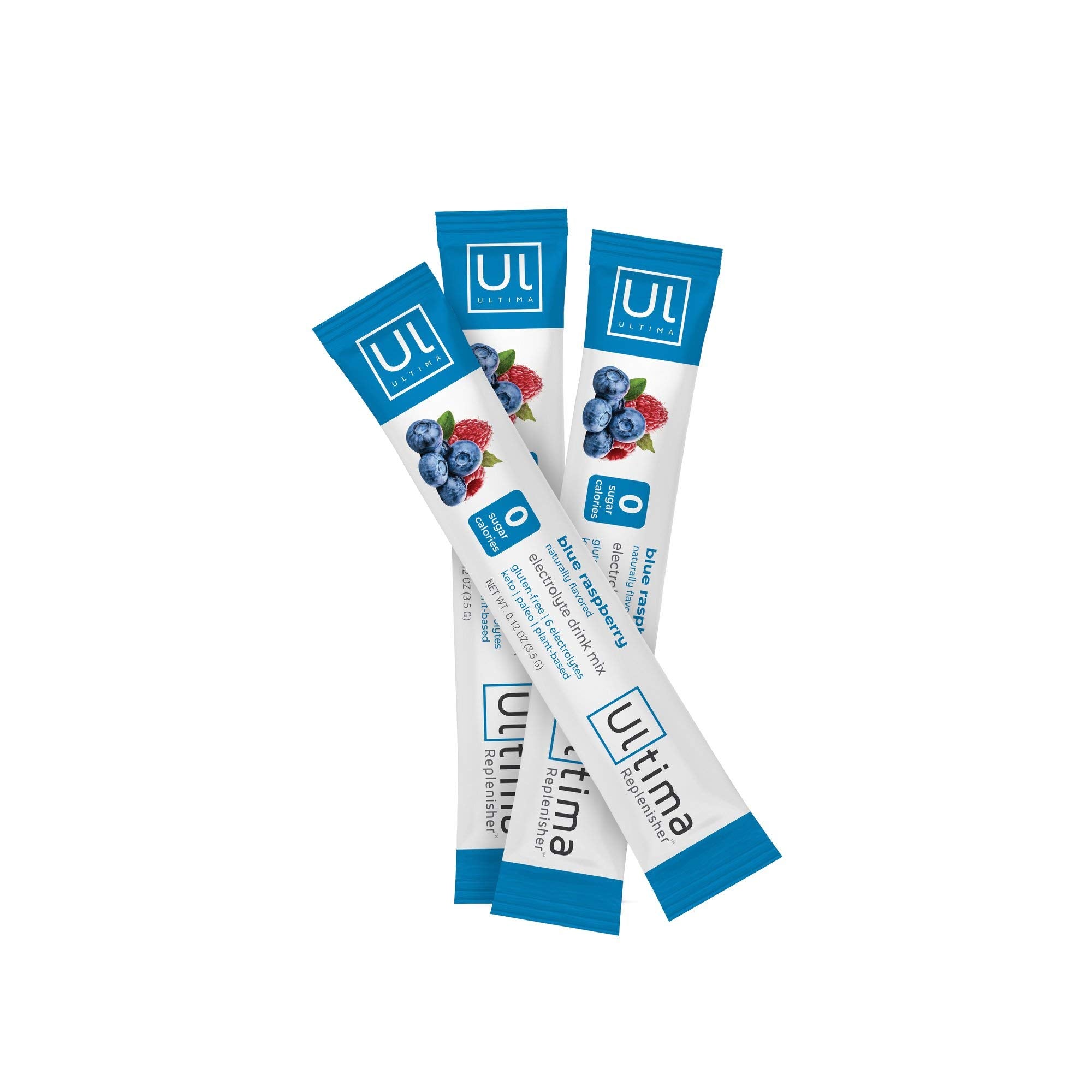Ultima Replenisher blue raspberry stickpack dispensing for quick hydration