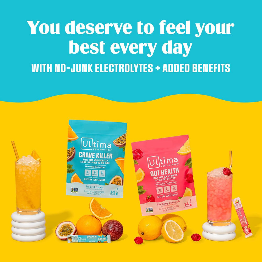 Ultima Replenisher Crave Killer at home or travel shows versatile, sugar-free electrolyte support